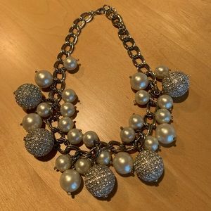 Ann Taylor Rhinestone and Pearl Statement Necklace